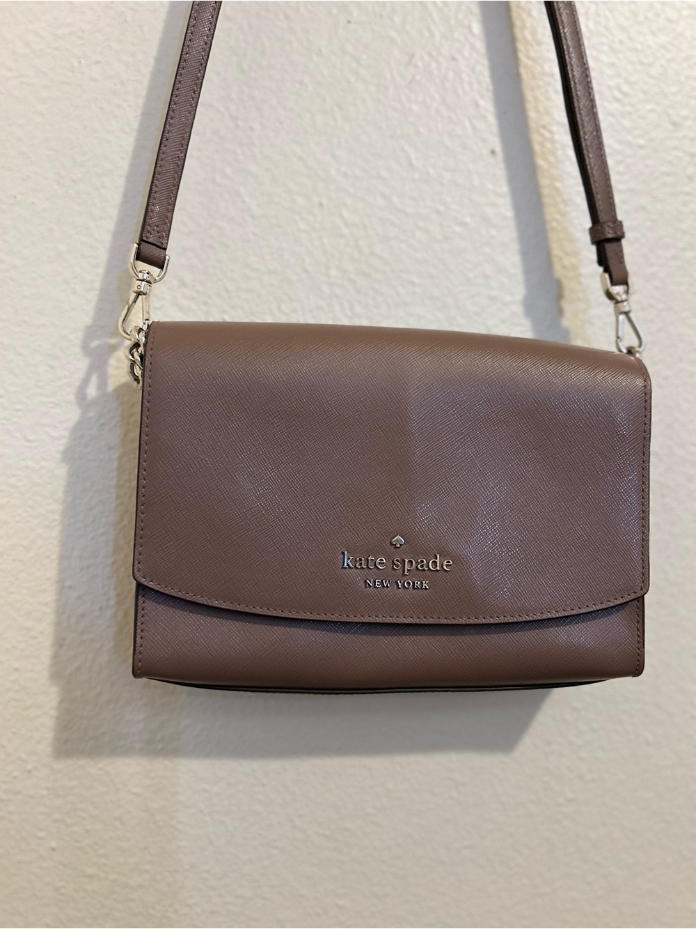 kate spade taupe leather flap crossbody